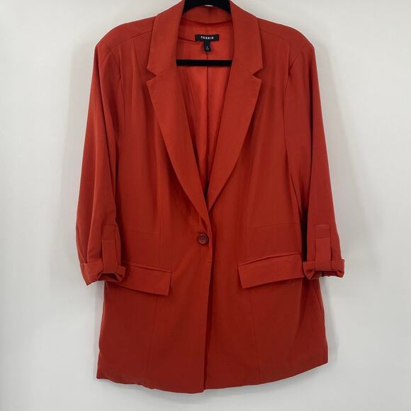 Torrid Studio Crepe Blazer Button Front 3/4 Cuffed Sleeve Burnt Orange Womens 2X - Picture 2 of 8